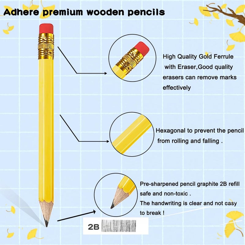 Adhere 25pcs Golf Pencils with eraser Hexagon Wooden Pencils Graphite 2B for Golf Event Scoring,Classroom,Wedding,Company Meetings,Pew, Pocket (Yellow1) - Image 3